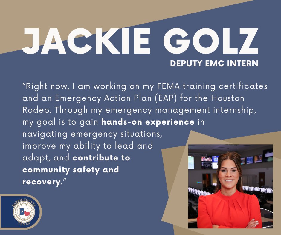 ReadyHarris's tweet image. Lastly, we are excited to introduce Jackie Golz as our third intern! Jackie will be spending her time working with our Planning team. She is excited to learn of the different roles our planners take and contribute to community safety and recovery!  #FallInterns