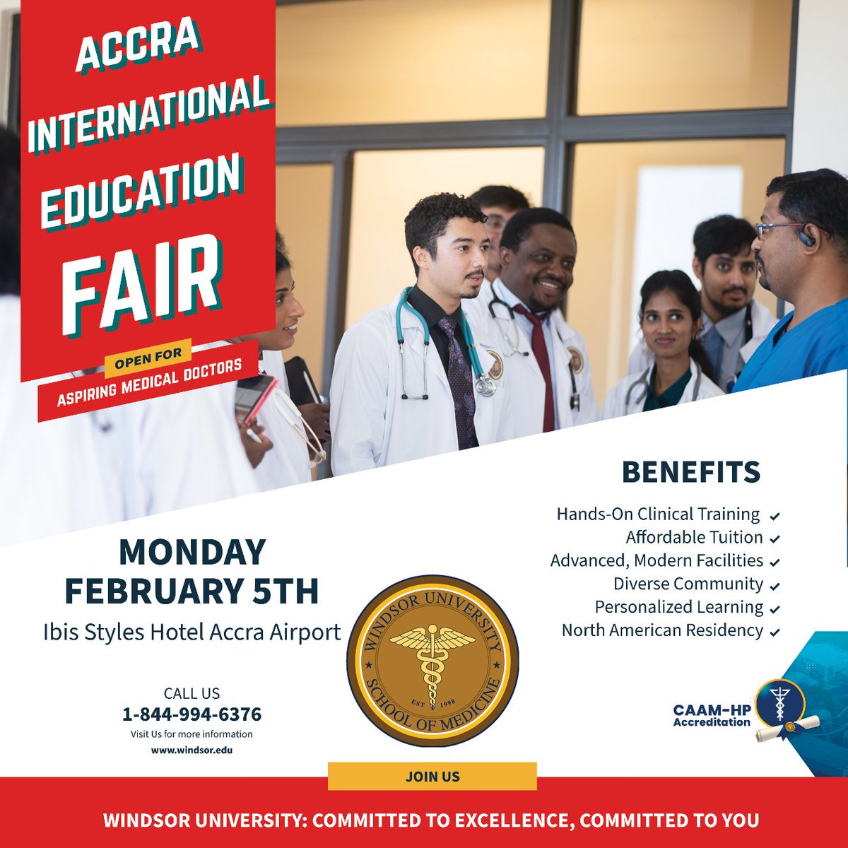 Exciting news! Windsor University School of Medicine is thrilled to be a part of the Accra International Education Fair on February 5th! 🌍🎓 🗓️ Date: February 5th 🏢 Venue: Ibis Styles Hotel Accra Airport #AccraEducationFair  #careerinmedicine #internationalstudents