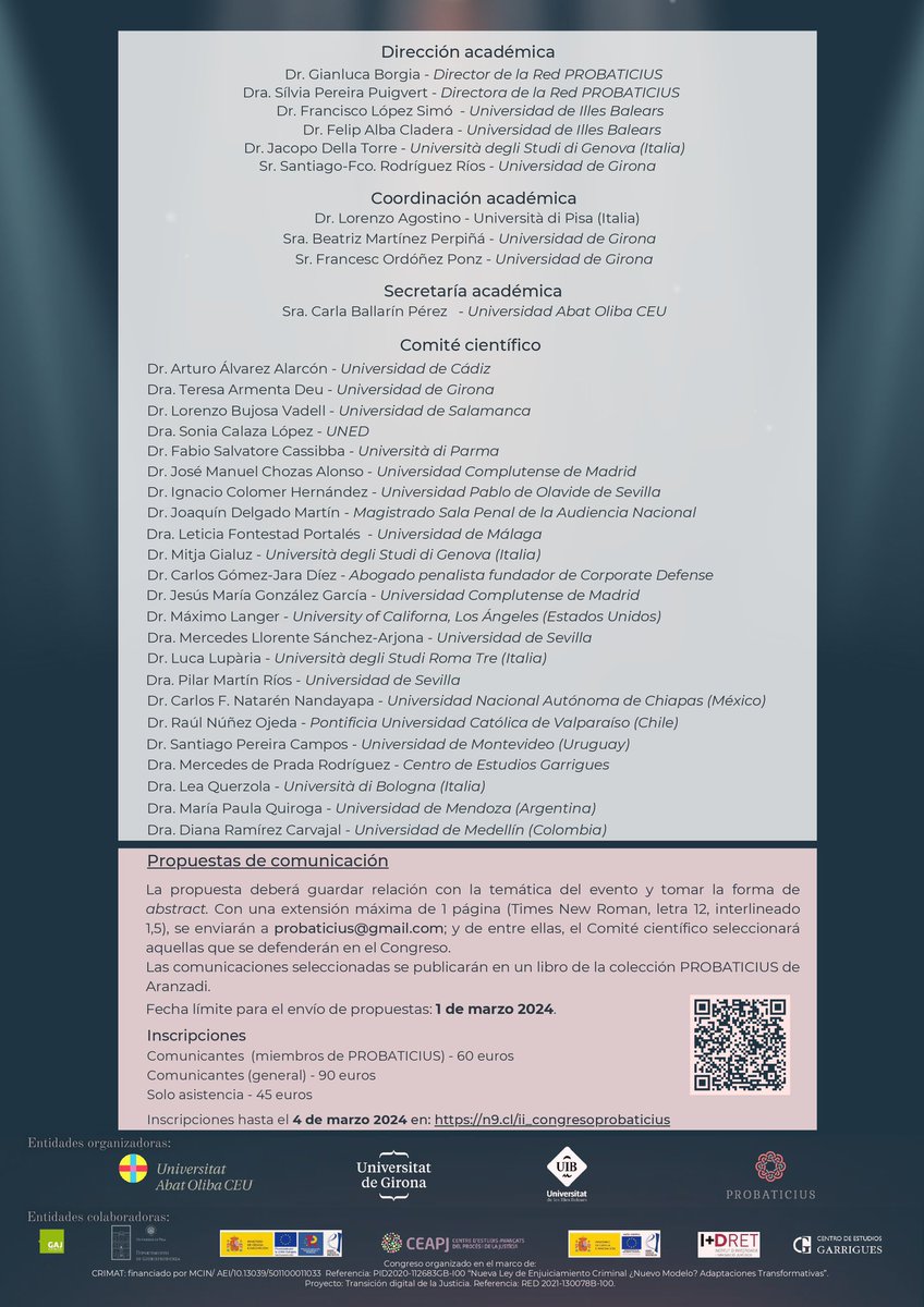 Los días 14 y 15 de marzo celebraremos el II Congreso Internacional de la Red PROBATICIUS en Palma (Mallorca). Aquí tenéis el programa definitivo con temas de gran interés. Recordad que las inscripciones y el call for papers está abierto hasta principios de marzo. 
Os esperamos!!