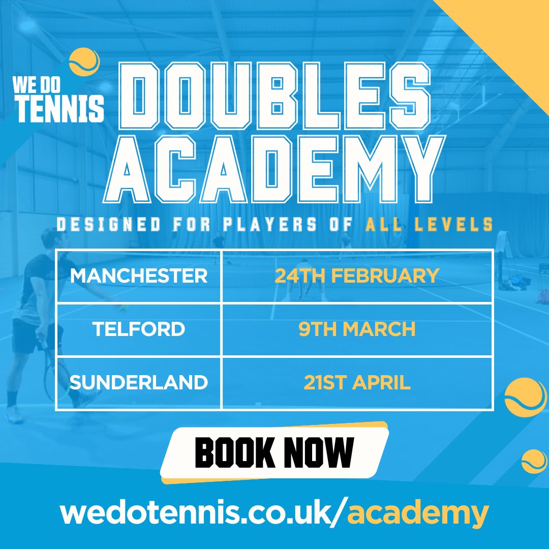 Adult Doubles Coaching

🎾 Club & Team Players 
🎾 £65
🎾 Learn the doubles system 
🎾 Win more matches 🏆 

Book here - wedotennis.co.uk/academy

Please share and spread the word 

@TENNISMCR @WDTParks @roegreentennis @FallowfieldClub @FMCTennis @TheNorthernMCR