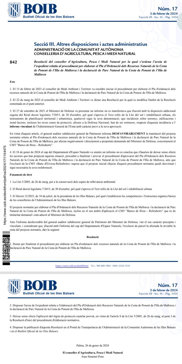 Tant el ministeri de Defensa con la conselleria de medi ambient del <a href="/goib/">Govern de les Illes Balears</a> no tenen cap interès en la creació del parc natural de Ponent. Demanarem les explicacions pertinents. Volem el parc. #refeubeitx