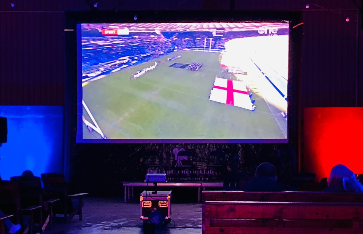 Cinema screen in the Marina Market showing the Six Nations 🏉 😊 Event Room 1. ( Down by bathroom's) Place to be pre - match in PUC.