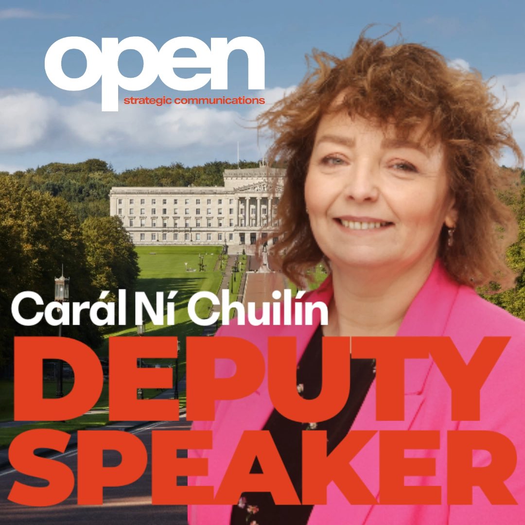OpenStrategic's tweet photo. @edwinpootsmla @niassembly Sinn Fèin’s @CaralNiChuilin has been elected as Deputy Speaker

@niassembly #Stormont #NorthernIreland https://t.co/nFJzEPc4al
