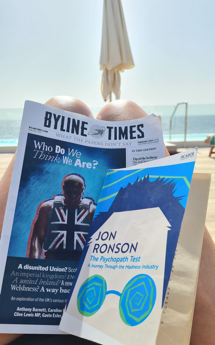 katdornan15's tweet photo. Some light winter sun reading 
Great to see @BylineTimes in print.
"Serial killers ruin families - corporate,political &amp; religious psychopaths ruin economies ,they ruin societies " 
 #ThePsychopathTest @JonRonson
Where do #ToryFrauds sit on the  #PsychopathTest 2/ https://t.co/XAIs8kzdLS