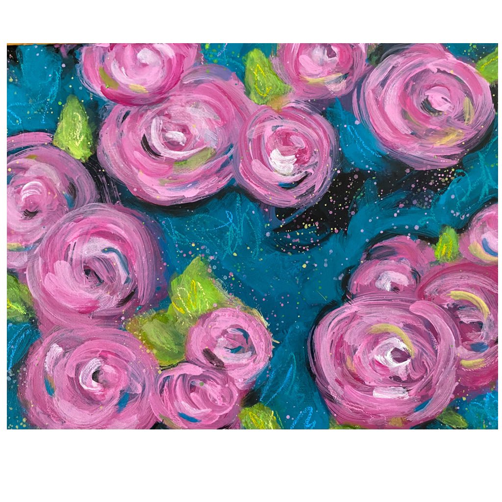 KateMLArtwork's tweet image. Evening Pinks, expressionistic painting on canvas filled with pink blooms on a teal background. #floralpainting #pinkpainting #springvibes #pinkblooms
