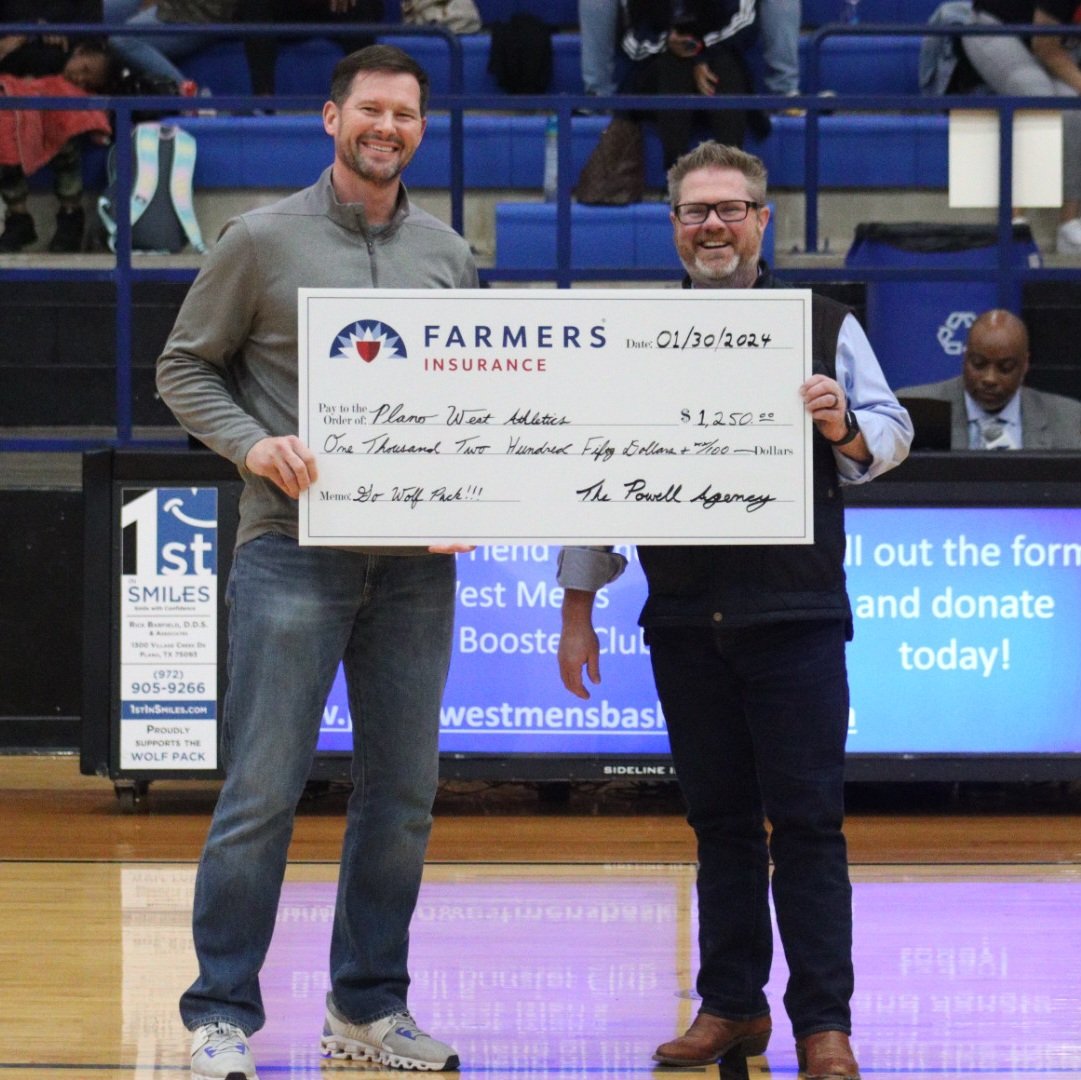 BballPlanoWest's tweet photo. Huge #HOWL to The Powell Agency of Farmers Insurance for their sponsorship and support of #WOLFPACK basketball. We thank you! #DriveSafeDW https://t.co/gGpxty82pT