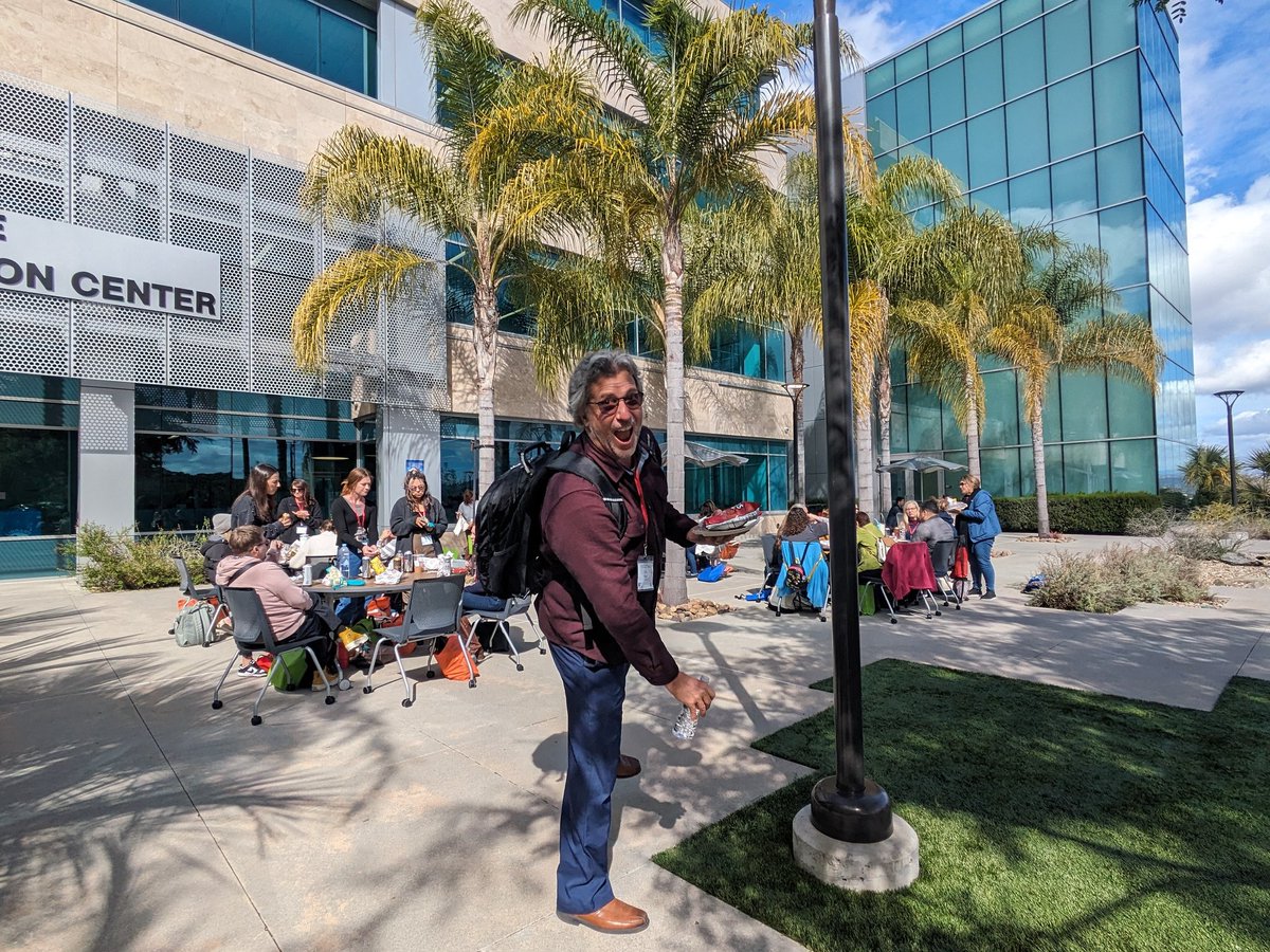 Break for lunch at the #GSDMC24 conference. Everyone is soaking up the sun, reflecting with friends, and having big smiles like @MathProjects! #youareamathperson