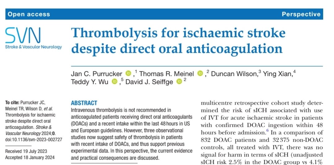 svn.bmj.com/content/svnbmj… Proposal for off-label #IVT in #stroke patients with recent #DOAC intake. @janpurrucker @TotoMynell DuncanWilson YingXian TeddyWu @DavidSeiffge @StrokeBern