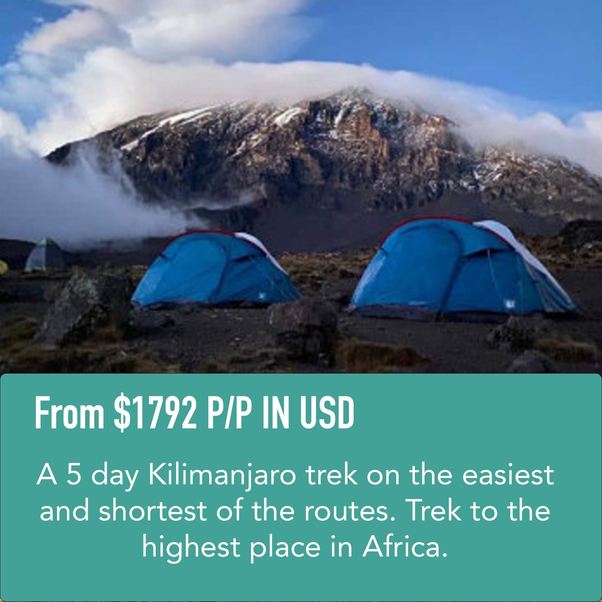 SafariDeal's tweet photo. 5 Day Kilimanjaro Trek - Marangu Route

From $1792 P/P IN USD

The Marangu Route is know as the easiest and shortest route to the summit of Kilimanjaro. 

Make your enquiry now with Tanzania Classic Tours - https://t.co/GtNNaqCTsL

#Kilimanjaro #MaranguRoute #TanzaniaSafari https://t.co/mJtKuapspr