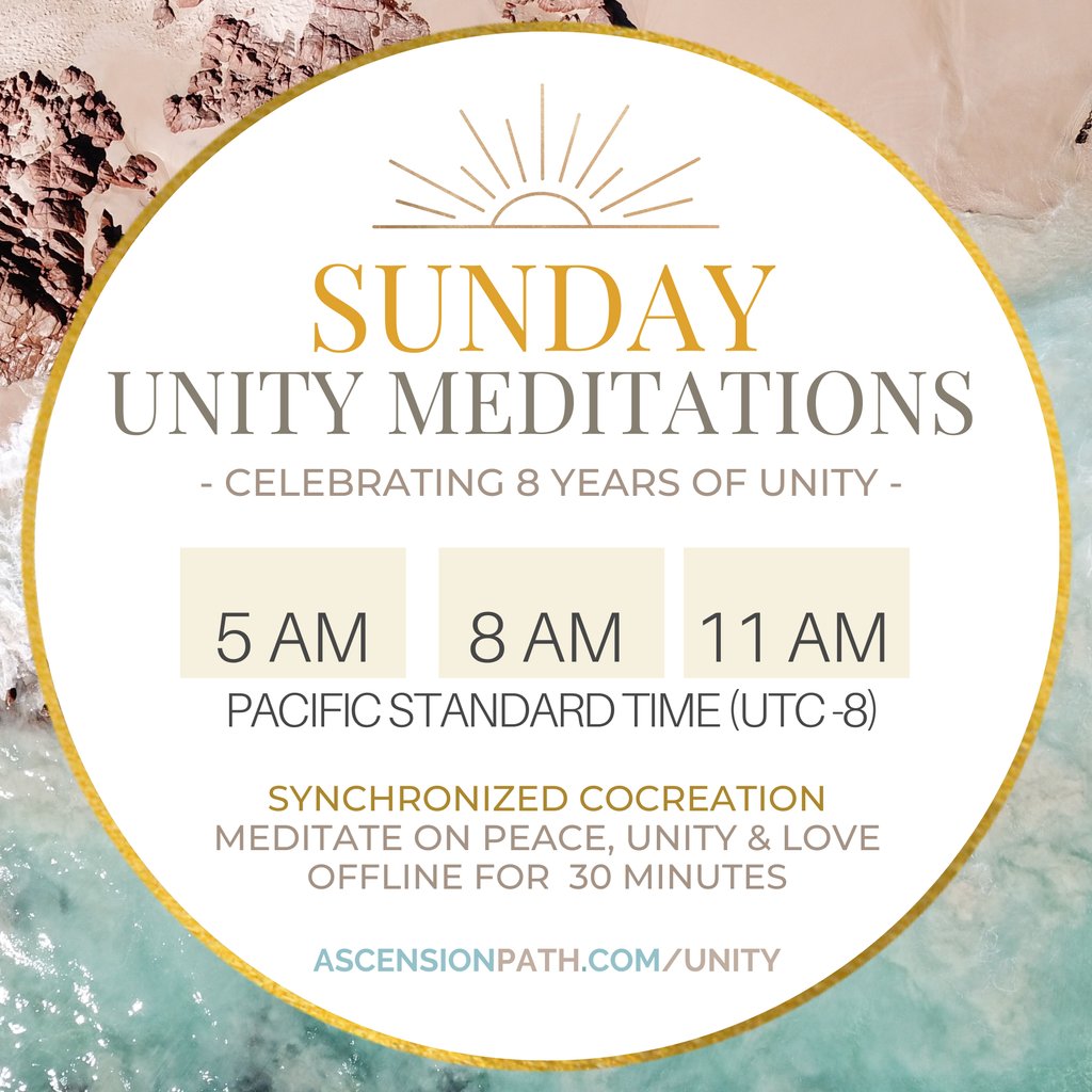 sandra_walter's tweet photo. Join us for the #SundayUnityMeditations 
⁠
Intentional unified meditation has been proven to affect outcomes and realities. 
⁠
Meditate for 30 minutes on SUNday at 5AM, 8AM, and 11AM Pacific Standard Time⁠ (UTC-8)⁠
⁠
https://t.co/1Wx5TMIn6r⁠
⁠
Because #Ascension https://t.co/yV1Yex4Y7w