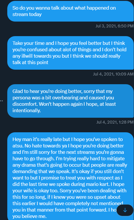 <a href="/Enviosity/">Enviosity 🌱</a> Envy, you have a history of getting 1 guy'd on twitter 1 guy'd on twitch and making small things into enormous issues that anyone else could move forward from.  

You're incredibly sensitive to everything.   I offered you a money gift for beating spiral abyss and you threw a