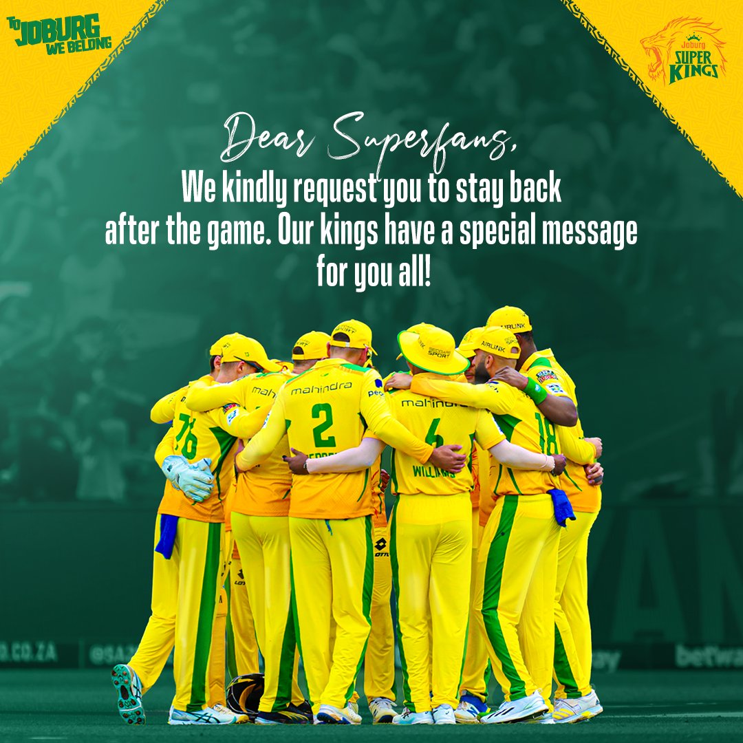 JSKSA20's tweet photo. Joburg Fans it's for you! 🤩💛

#JSKvDSG #WhistleForJoburg #ToJoburgWeBelong #SA20 https://t.co/gtpx6dDwfC