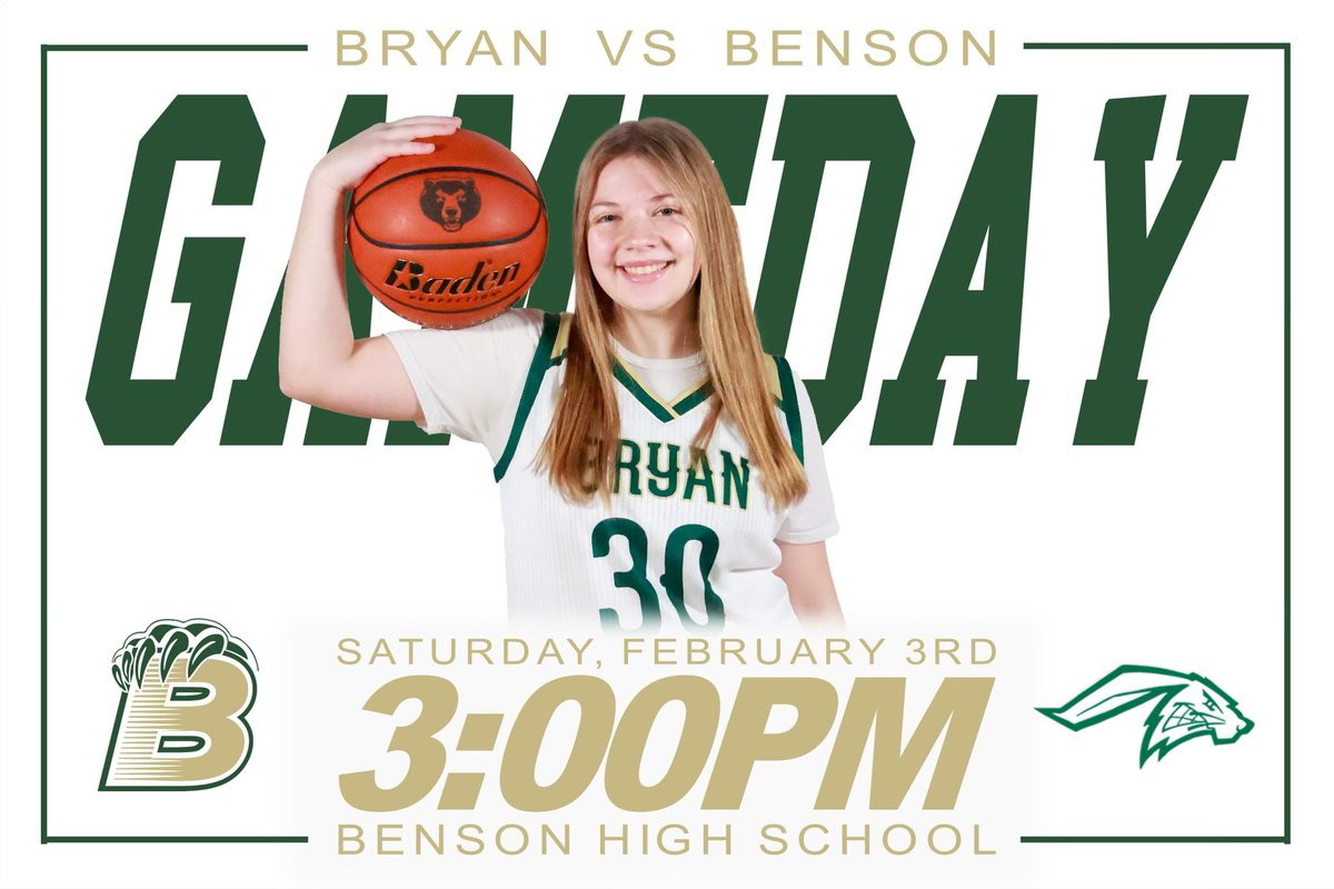 BryanGirlsBB's tweet photo. 🚨 GAMEDAY 🚨 

Another road game for the Lady Bears today across the metro against the Bunnies. 

📅 Saturday, February 3rd
📍 Benson High School
🆚 Benson
⏰ 3:00 pm

Ft. Jaidyn Hein (Fr.) https://t.co/wUJNUeCEfS