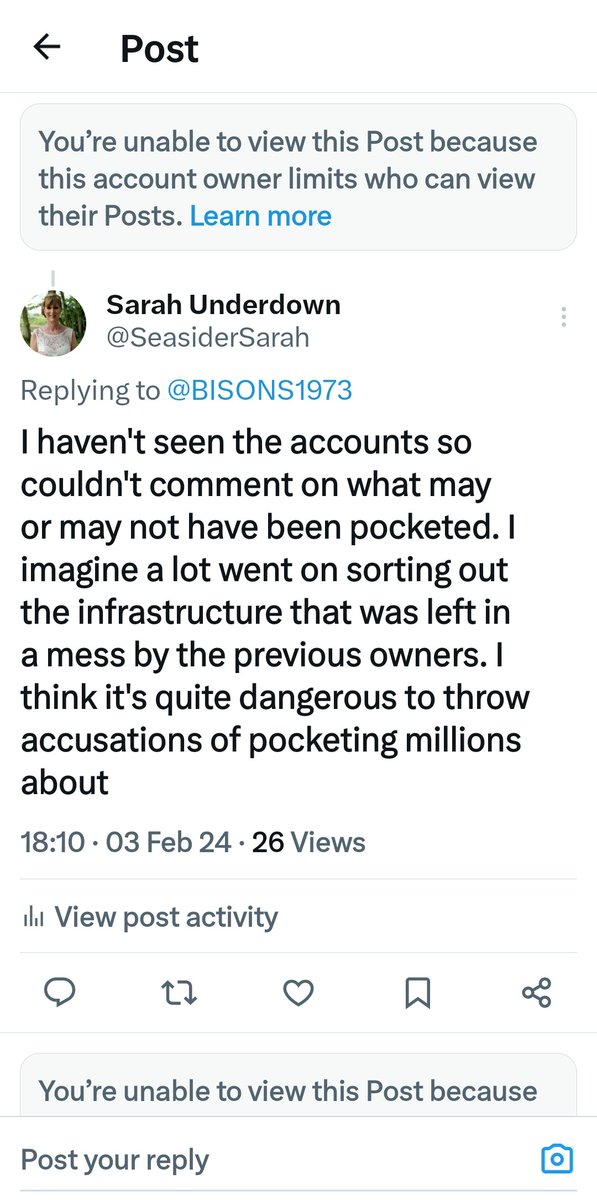 SeasiderSarah's tweet photo. Seeing as Bisons has blocked me for daring to question what he posted, perhaps someone who isn't blocked by him could point out that I didn't say that millions had been spent on squad strengthening. This is what I actually said.And if you're gonna block me, don't tag me in posts! https://t.co/eQ4wkwEVxI
