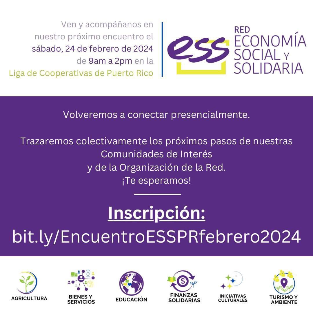 RedESSPR's tweet photo. ¡Recuerda completar el enlace de inscripción a nuestro próximo encuentro!

Se llevará a cabo de la siguiente manera:

🗓 sábado, 24 de febrero de 2024
⏱ 9:00am a 2:00pm
📍 Liga de Cooperativas de Puerto Rico ( @ligacoop )

#RedESSPR 👉 Inscripción aquí: https://t.co/87ZRP0PhGN https://t.co/yHg7DPF4ry