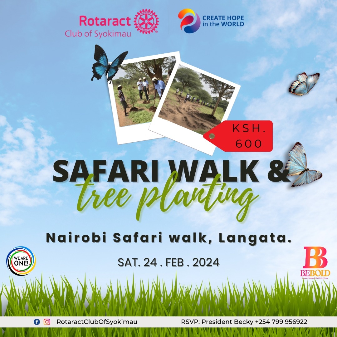 Get ready to embark on a wild adventure amidst nature's wonders. Join us for a day of exploration and conservation! 🌿👣 Let's create memories and a greener tomorrow! #SafariWalkTreePlanting #NatureInvites 📆 24th Feb 2024 ⏳ 9:00a.m - 3:00pm 📍Nairobi safari walk, Langata
