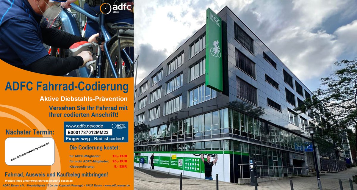 In der Altendorfer Straße 11 (ehemals Conrad Electronic) wird bald mächtig am Rad gedreht. Am Samstag, 10.02. sind wir von 10 - 16 Uhr mit unserer #Fahrradcodierung in der B.O.C. Filiale in Essen.

Alle Infos zur Codierung unter: fahrradcodierung-essen.de