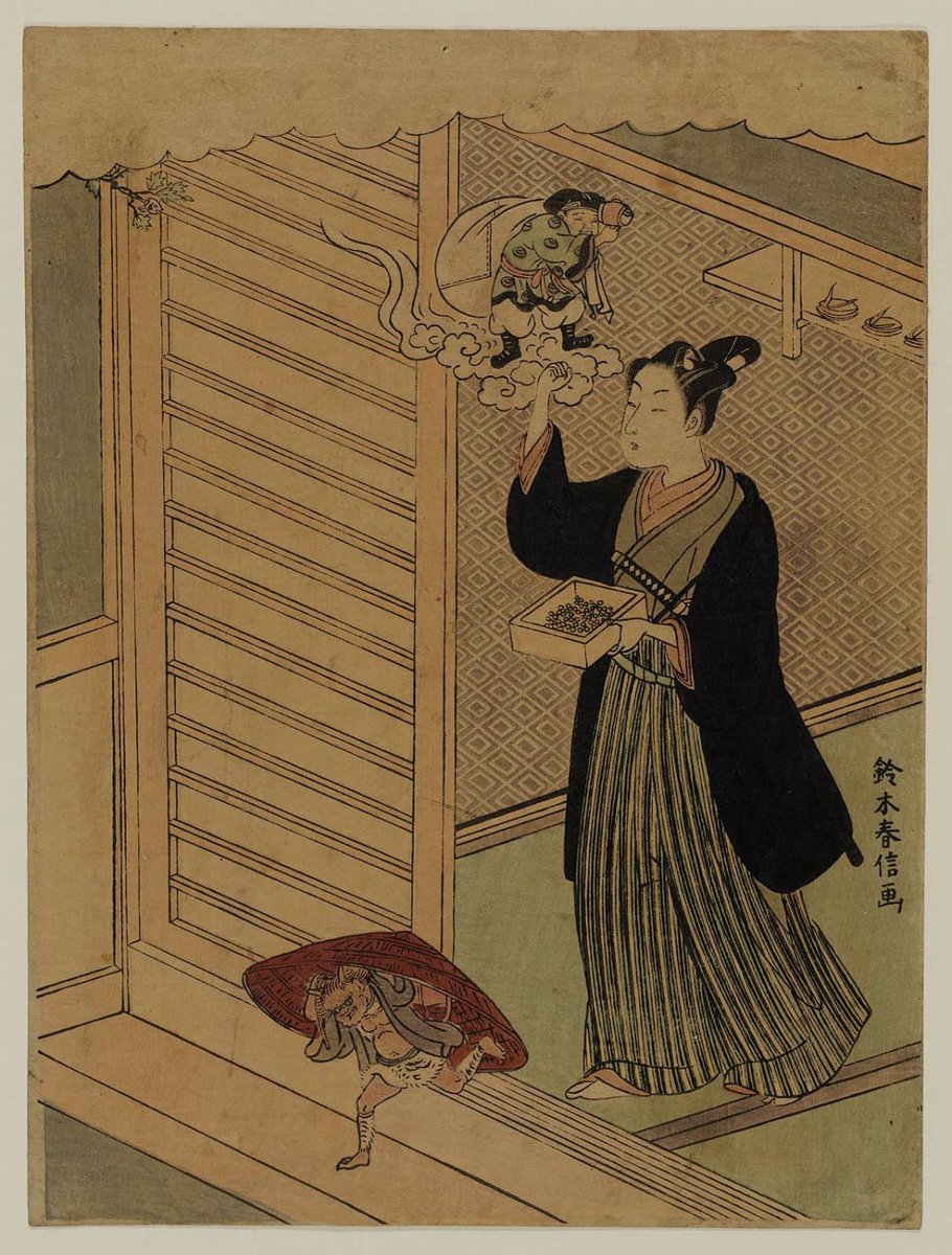 haikubarcelona's tweet photo. Noche de Setsubun: ¡Fuera los demonios, que entre la suerte!

Grabado de Eisho Chokosai. https://t.co/b8paobR1hs