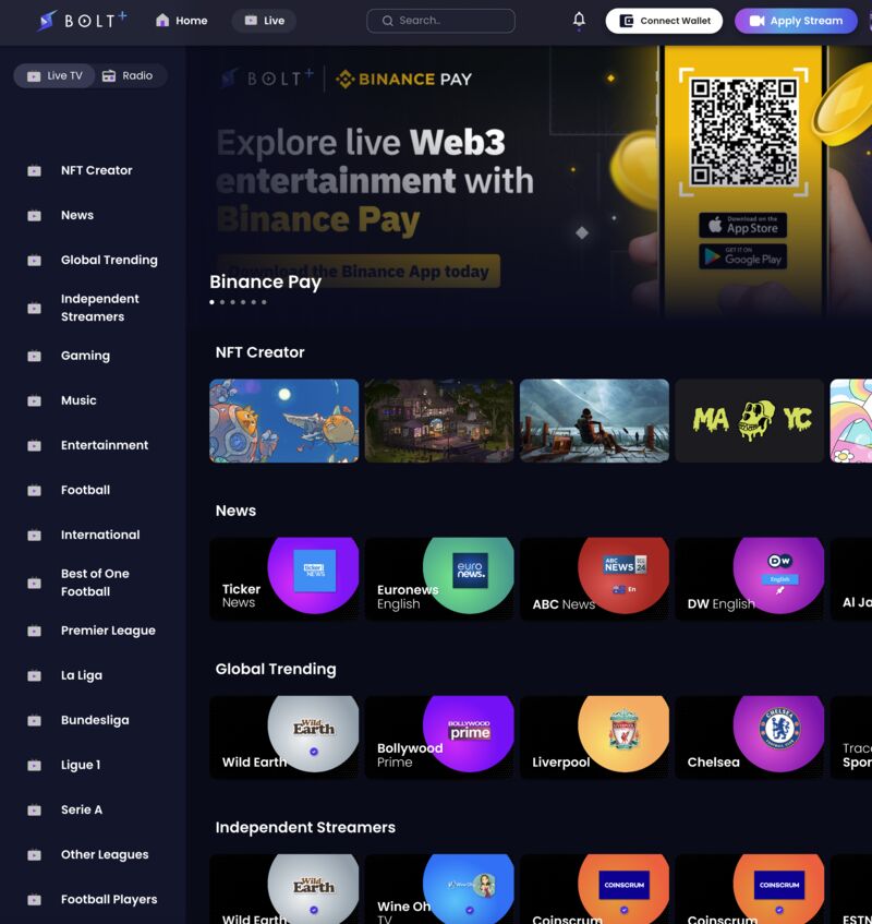RaverCrypto's tweet photo. #BoltPlus #BOLTX
SOCIAL TV 📺
Tweets
Live Chat Scan QR code with your📱
Pay with Apple, Google, and #Binance Pay.
More #Web3 features soon+.
Streaming #TV, live #Radio, & Independent live #Streamers.
$BOLT Launching its own #BoltChain Blockchain👀 https://t.co/dwcFPuOBGa