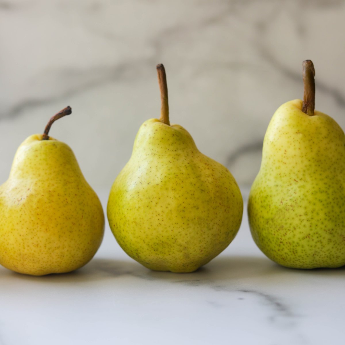 Are California's bartlett pears yellow or green? They're both!

Only finding green bartletts at stores? Give them a few days – they'll transform into golden pear-fection.

Pro Tip: The greener the crunchier, the yellower the sweeter!
Enjoy a barlett pear whichever way you prefer!