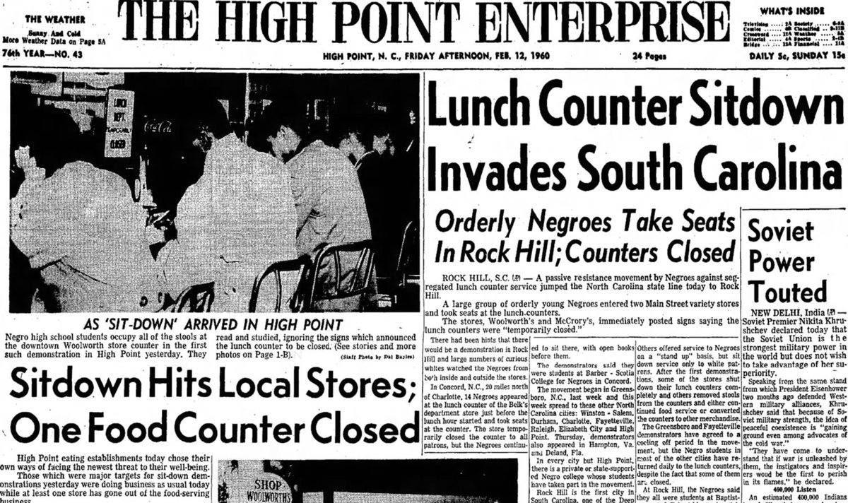 "Lunch Counter Sitdown Invades South Carolina"--this month 1960: