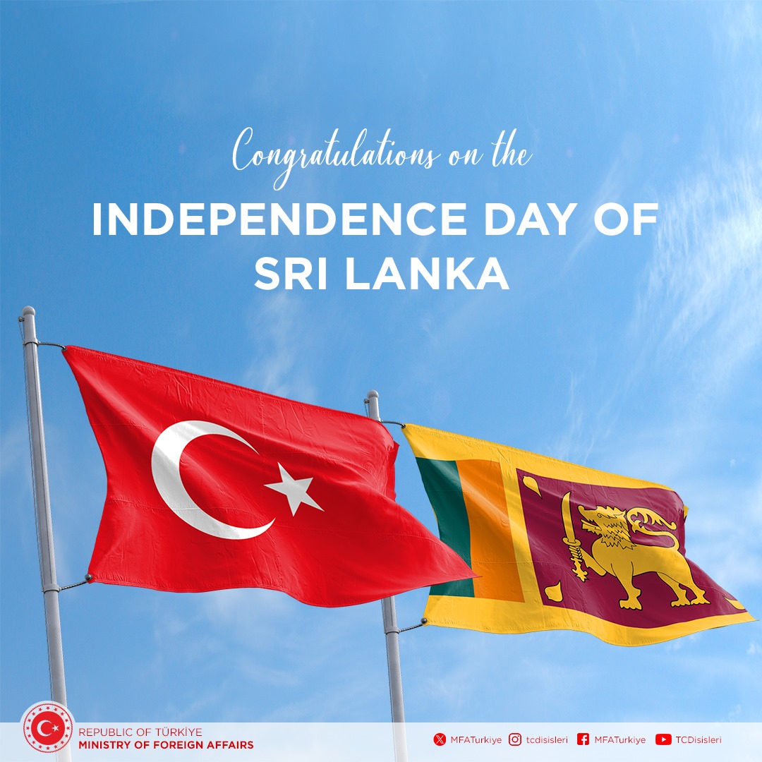 MFATurkiye's tweet photo. Congratulations on the 76th anniversary of the Independence of Sri Lanka. 🇹🇷🇱🇰 https://t.co/LTJrLB4gn7