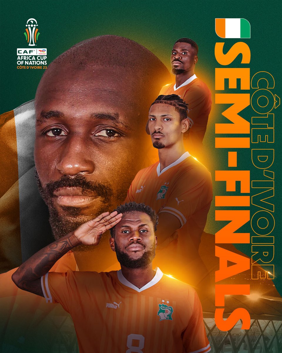CAF_Online's tweet photo. 𝐐𝐔𝐀𝐋𝐈𝐅𝐈𝐄𝐃! ✅

🇨🇮 The Elephants qualify to the semi-finals! 🐘

#TotalEnergiesAFCON2023 https://t.co/uOPtLM79eD
