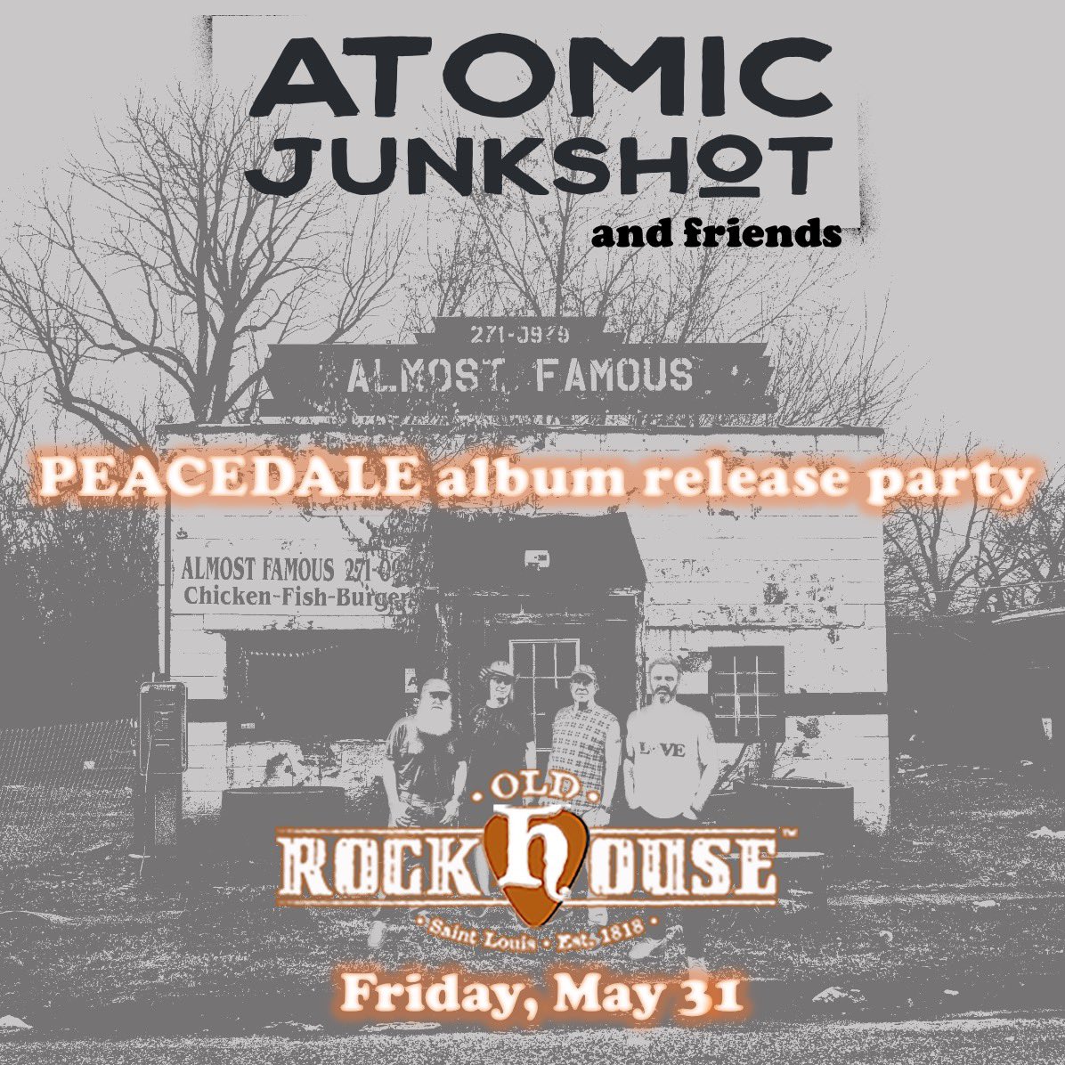 Junctionites's tweet photo. May 31. @OldRockHouseSTL. Join us with friends like Neil C. Luke and possibly others as we celebrate the release of our new record PEACEDALE! https://t.co/hwX6DWDBGw