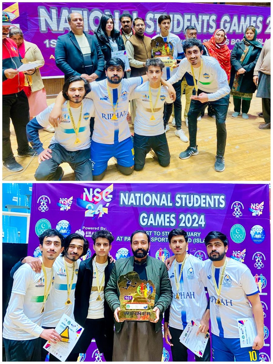 🇵🇰Riphah is National Champion Now, Alhamdulilah, Riphah Futsal Team won the under 25 Futsal competition at National Students Games-2024 held at Pakistan Sports Board, Islamabad  ⚽🏆🥇