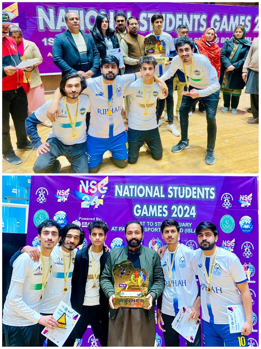 🇵🇰Riphah is National Champion Now, Alhamdulilah, Riphah Futsal Team won the under 25 Futsal competition at National Students Games-2024 held at Pakistan Sports Board, Islamabad ⚽🏆🥇