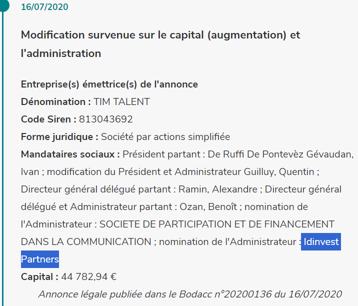 Rappelez-vous
ANDJARO-TIMTALENT, la solution pr remplacer les profs (Combien de millions d'euros a couté ce gadget?)
Parmi les actionnaires de cette société, Idinvest Partners, donc EURAZEO
#AOC administratrice d'EURAZEO, tjours membre du conseil de surveillance d'EURAZEO en 2021