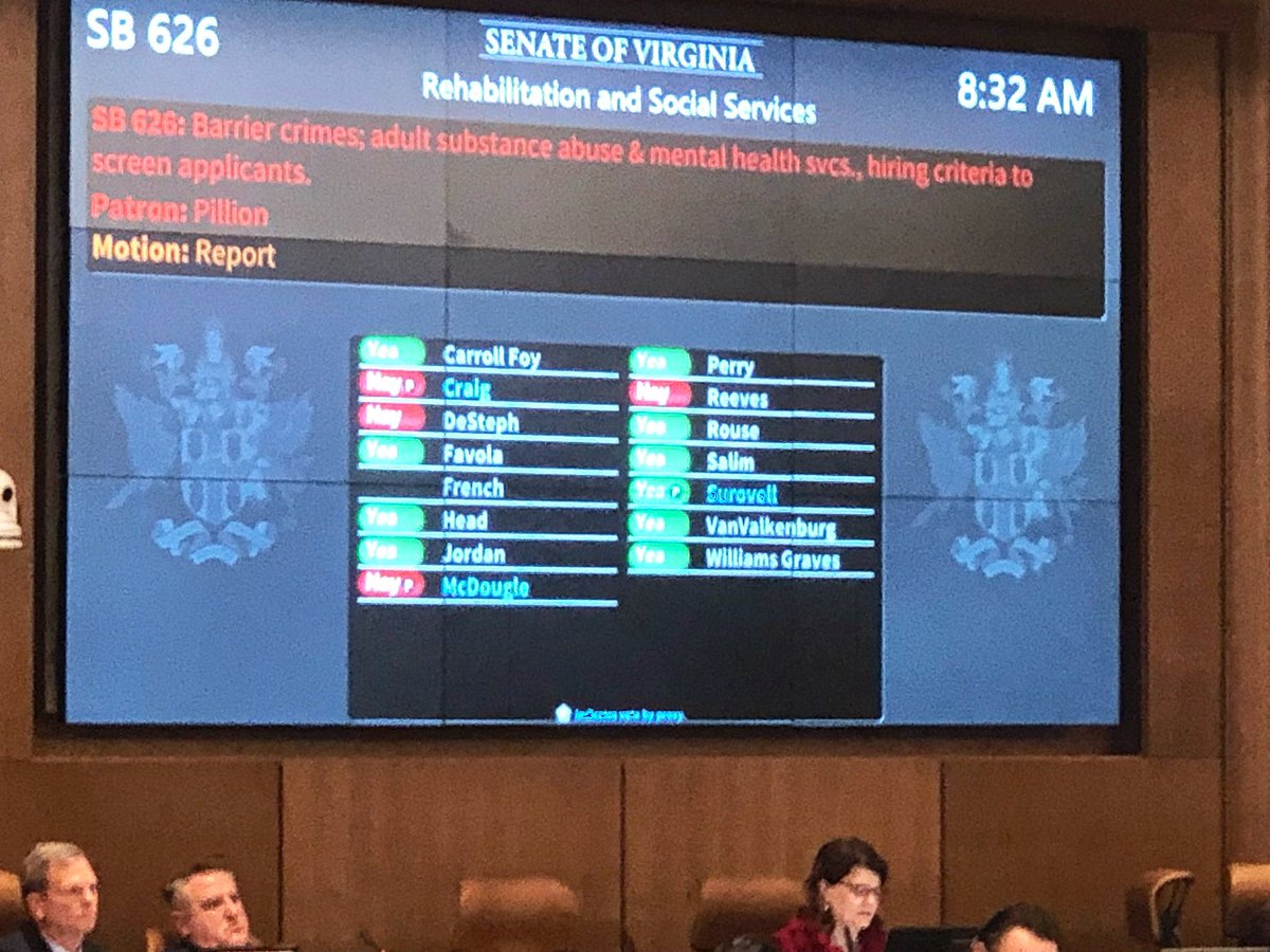 VocalVirginia's tweet photo. We’re pleased to share Senator @ToddPillionVA’s SB 626 has passed the Senate Rehabilitation and Social Services Committee 11-4! https://t.co/obowDZYgJO
