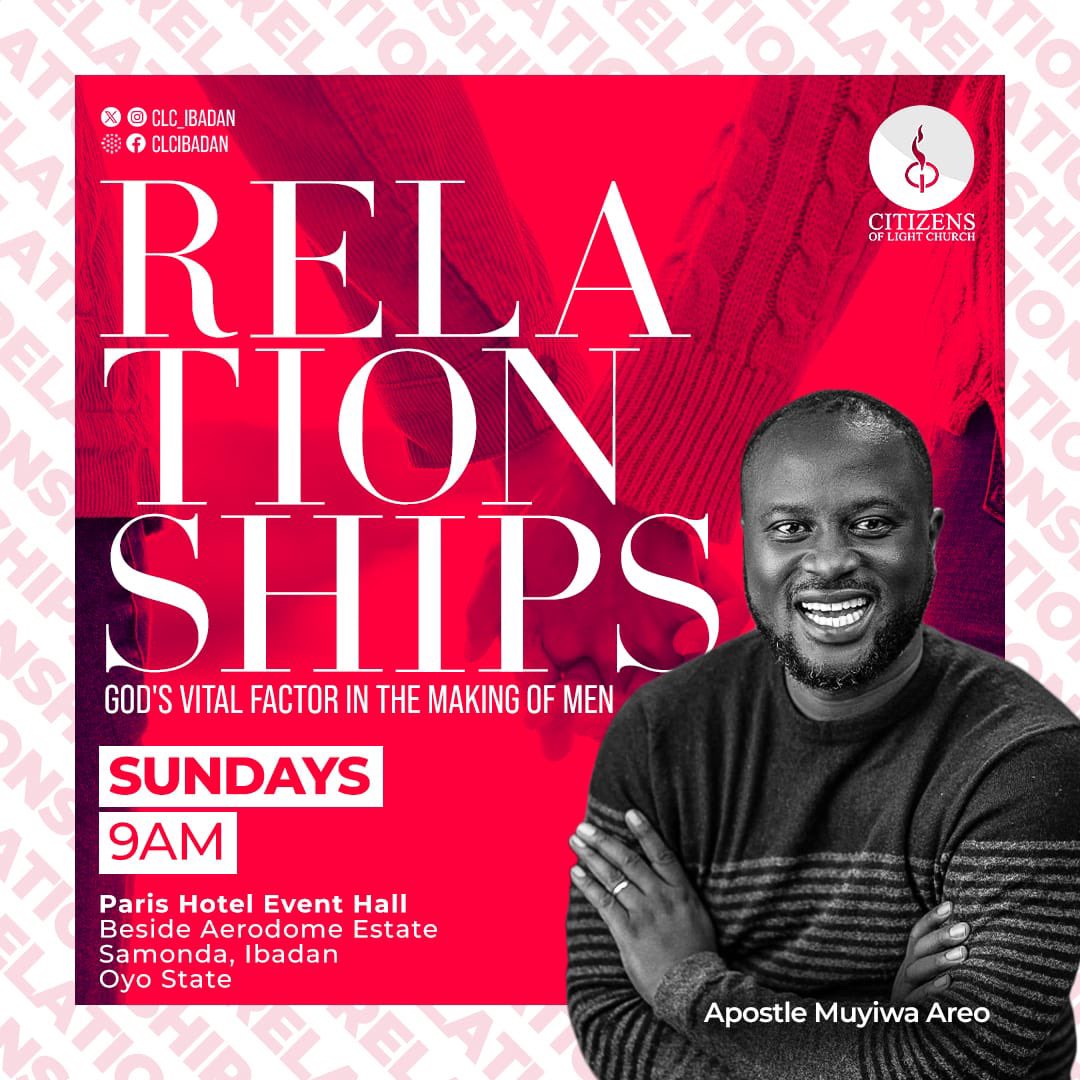 Clc_Ibadan's tweet photo. It’s the month of Love 🤍🤍🤍
Are there other kinds of relationships that are not necessarily romantic? 
Join us at citizens of light church Ibadan to find out. Let’s take an enlightening journey into our newest series on relationships Venue: Paris hotel Samonda Ibadan
Time : 9am https://t.co/9JRN5cS6Hr