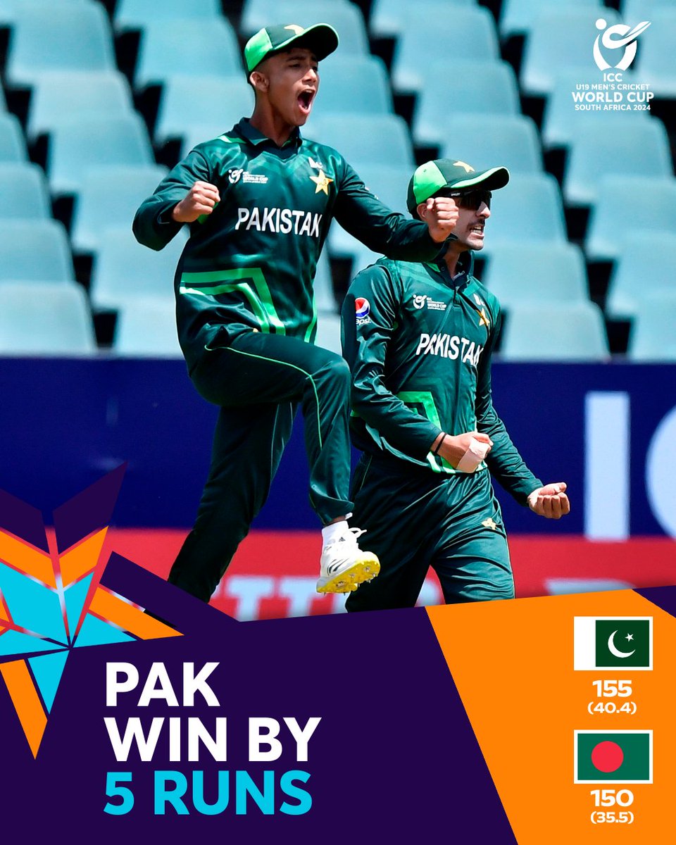 Pakistan qualify for the #U19WorldCup semi-finals on the back of a thrilling win 🤩

#PAKvBAN