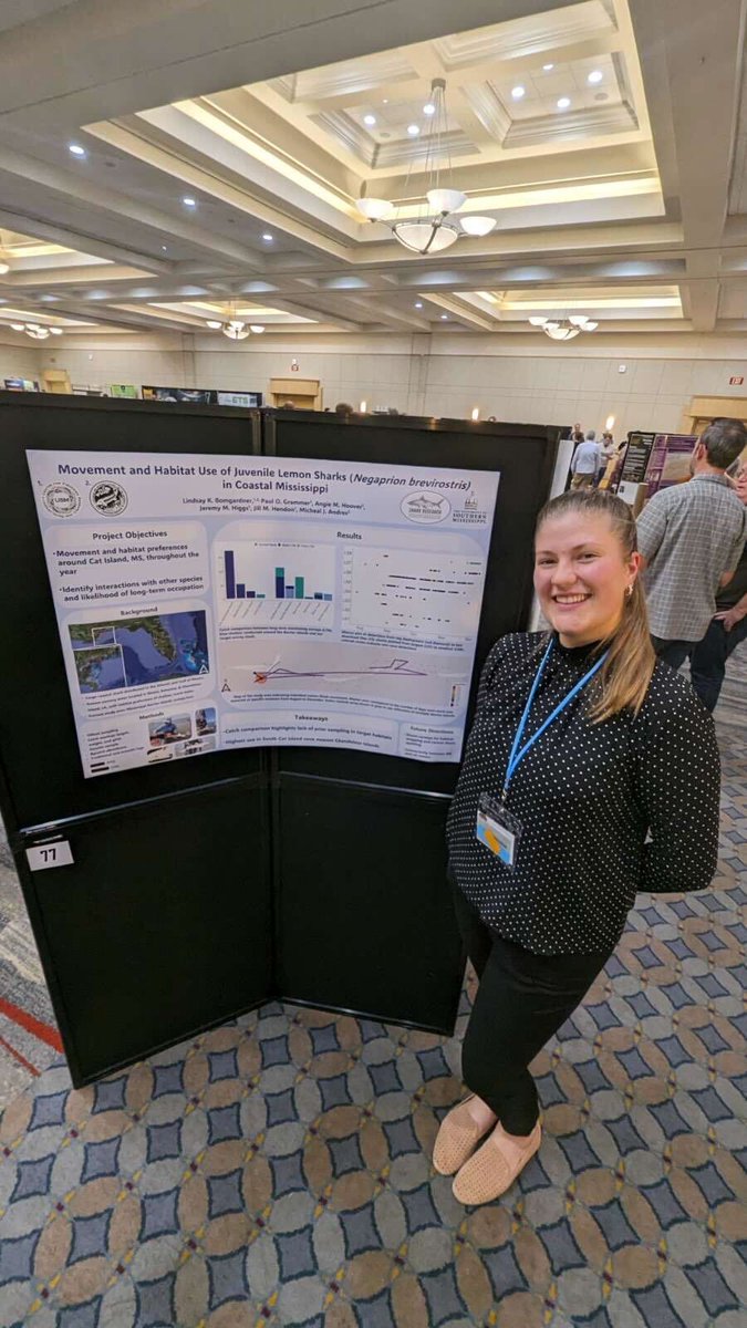 Last night MS student Lindsay Bomgardner shared the first few months of our Lemon Shark project focused on understanding their use of Mississippi's waters at #SDAFS with @USMSharkLab