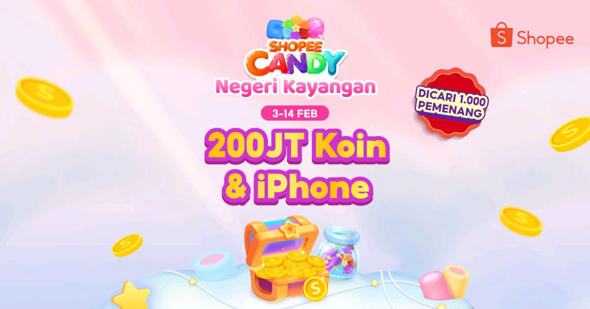 Main Negeri Kayangan di Shopee Candy dan dapatkan total 200JT Koin &amp; iPhone 12! shp.ee/gk0lkqvjua8
