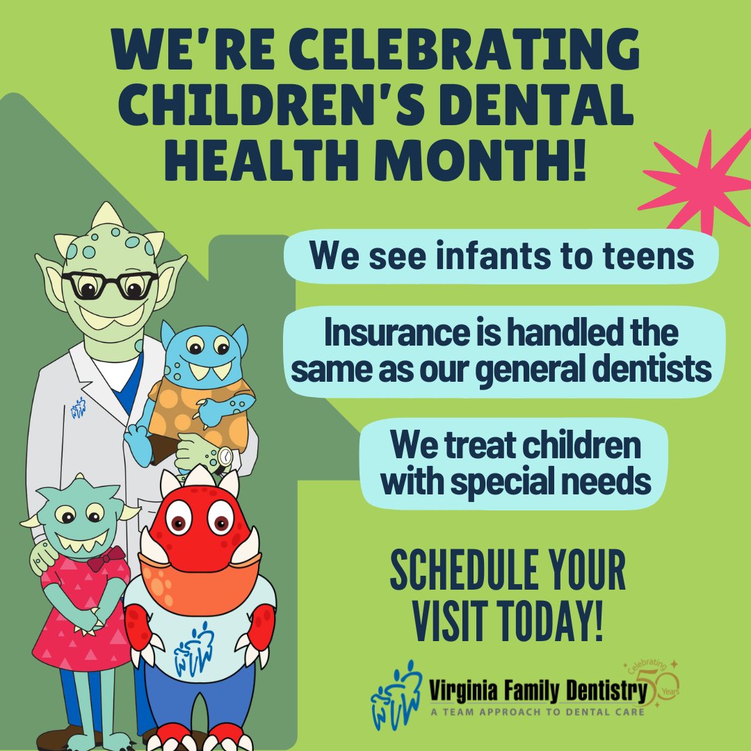 vadentist's tweet photo. During this month-long celly, we'll share news and tips to keep your kids' mouths healthy &amp; beautiful. 😍 Start good habits early and schedule to meet our fantastic team of pediatric dentists! 📅 Visit https://t.co/6RptWkfVPr #pediatricdentistry #kidsmile https://t.co/ASGCu1bCTe