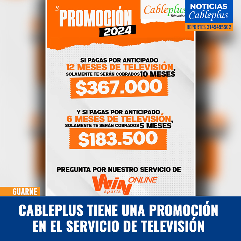CableplusGuarne's tweet photo. #NoticiasCableplus | Cableplus tiene una promoción en el servicio de televisión: aprovecha nuestra promoción en el servicio de televisión de Cableplus.

https://t.co/sTiBEtM59y https://t.co/7tWRPeCY9A