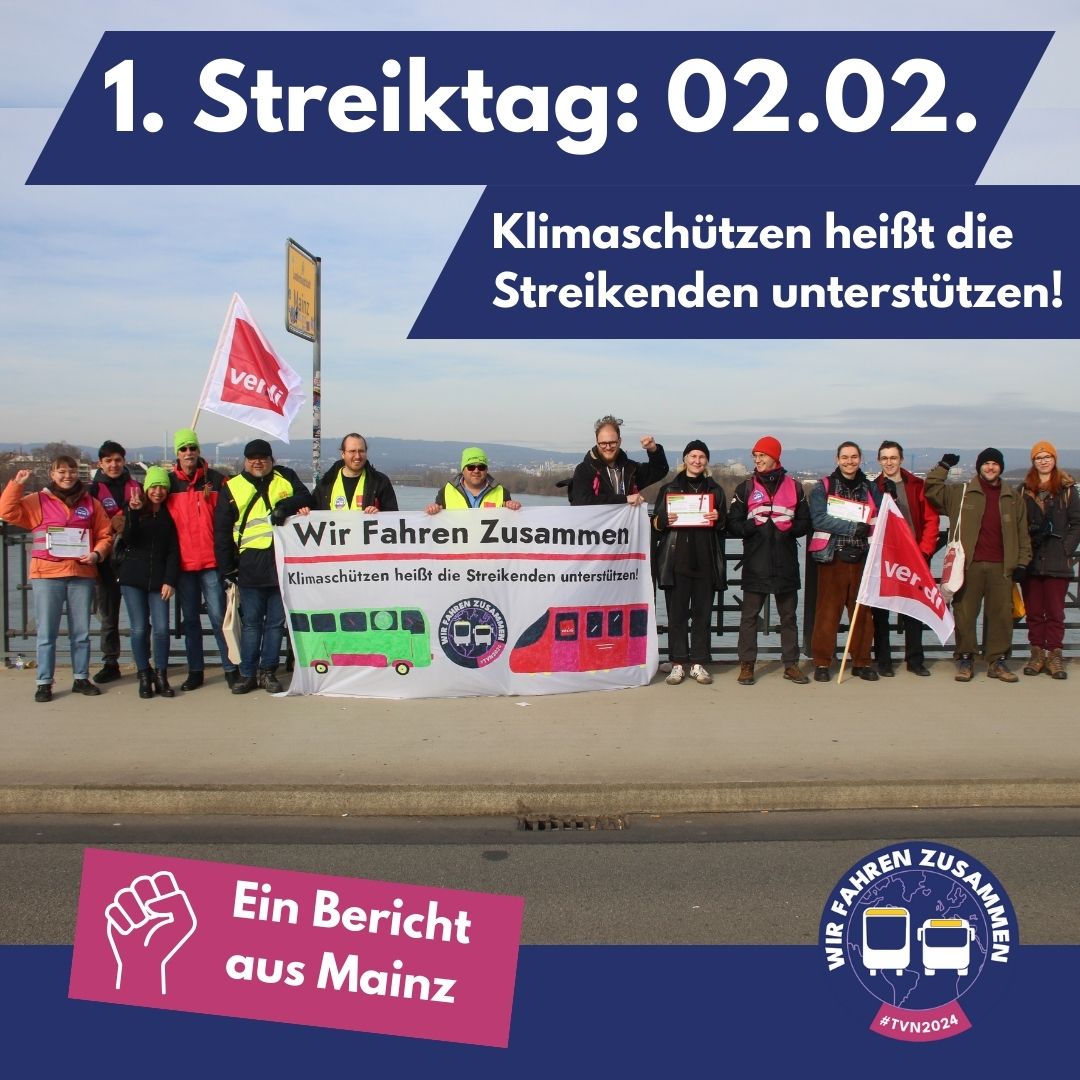 fff_mainz's tweet photo. Gestern wurde der ÖPNV bestreikt. Die Bus- und Straßenbahnfahrer*innen fordern bessere Arbeitsbedingungen. Nur so kann die Verkehrswende gelingen! 

In Mainz kamen Fahrer*innen aus Rheinland-Pfalz, Hessen und Saarland zusammen: 4.000 Streikende auf der Theodor-Heuss-Brücke! https://t.co/F4Zh8H3pRA