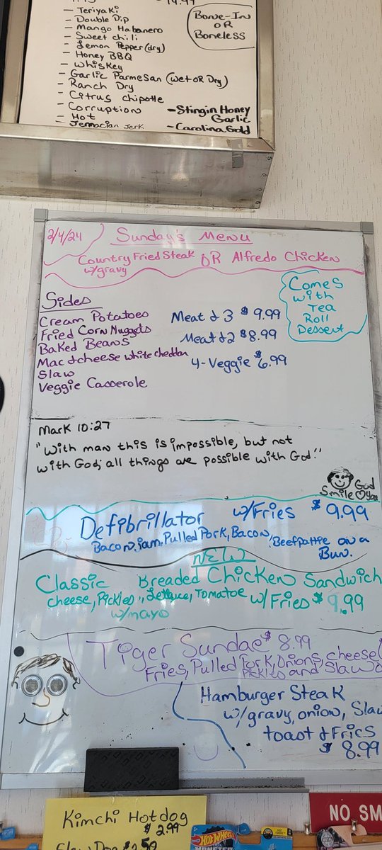 ArdensBurger's tweet photo. 2/4/24 Sunday's menu 
Country Fried steak with gravy OR Alfredo Chicken https://t.co/nSAZMZtc0z