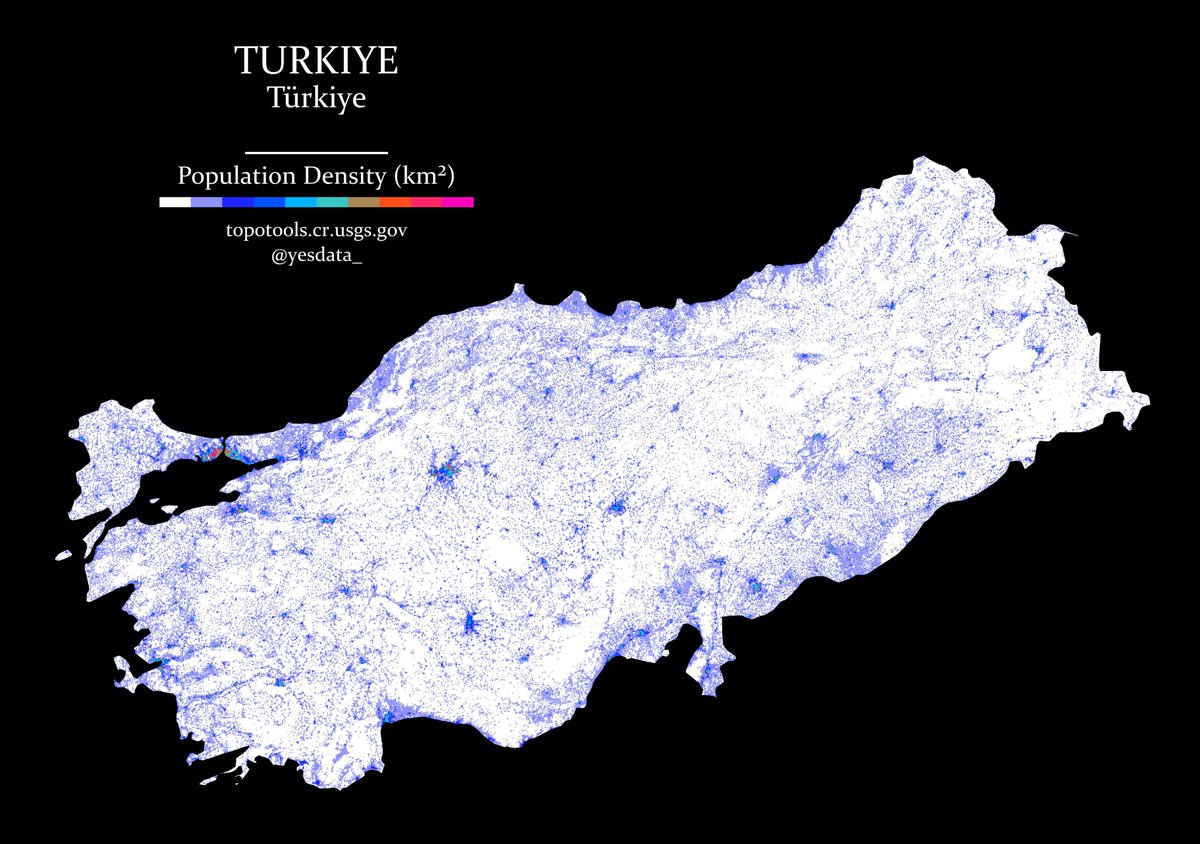 🔎 Series: Population Density (No. 2) - Turkiye

Turkey's diverse population density blends rural and urban life, fusing European and Asian influences. Istanbul's highest density epitomizes this dynamic cultural blend.

🔧 Tools: Python (Rasterio, Geopandas, Shapely, JenksPy)
~