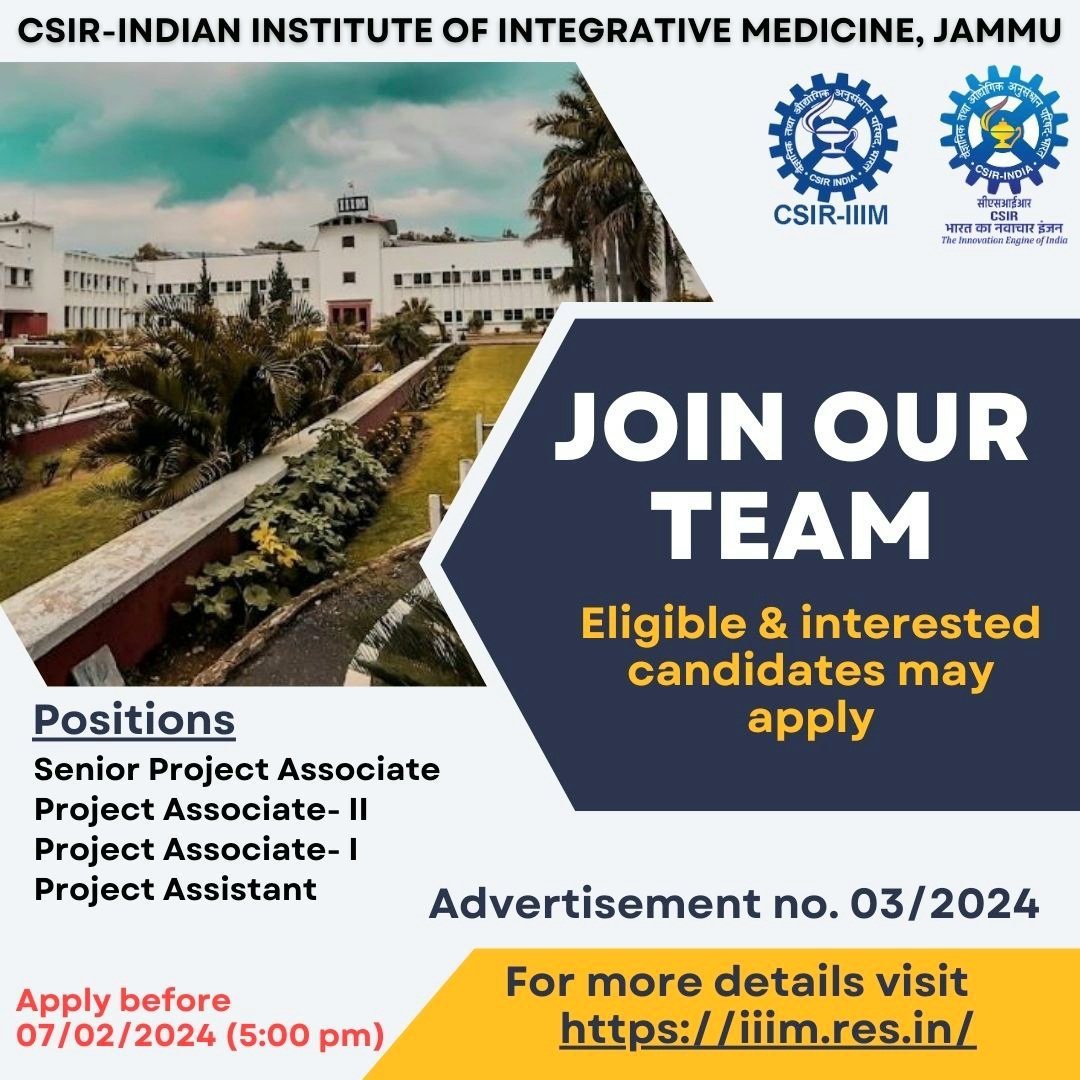 @csiriiim invites applications for various project positions from eligible and interested candidates desirous of working in absorbing conditions. Apply before 07/02/24 (5.00pm) @zabeerahmedb Details here : surl.li/qcudq