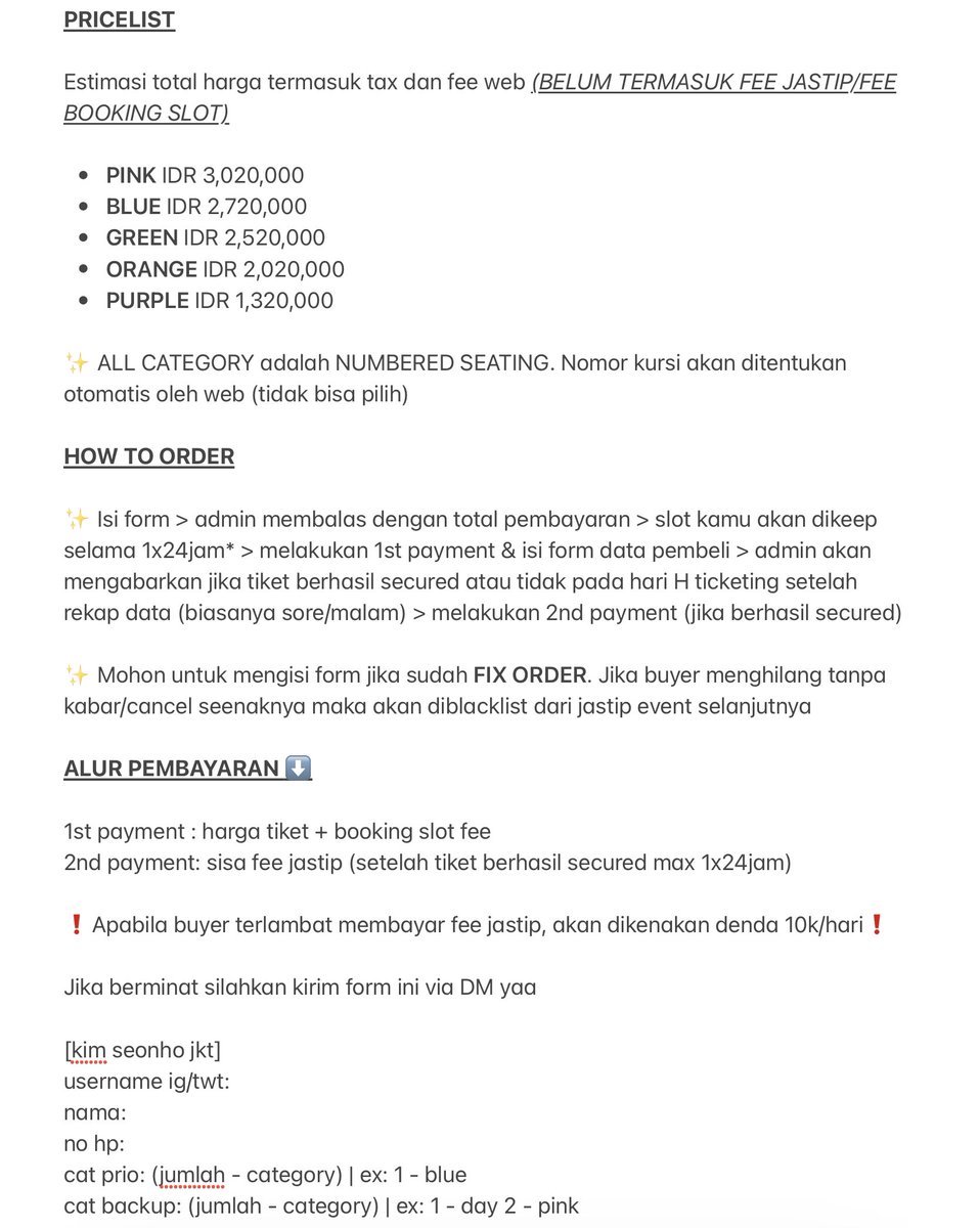 dalbitdotco's tweet image. T&amp;amp;C &amp;amp; how to order in pic. Jika ada pertanyaan lain feel free to DM us yaa

Order form ⤵️

[kim seonho jkt]
username ig/twt:
nama:
no hp:
cat prio: (jumlah - category) | ex: 1 - blue
cat backup: (jumlah - category) | ex: 1 - green