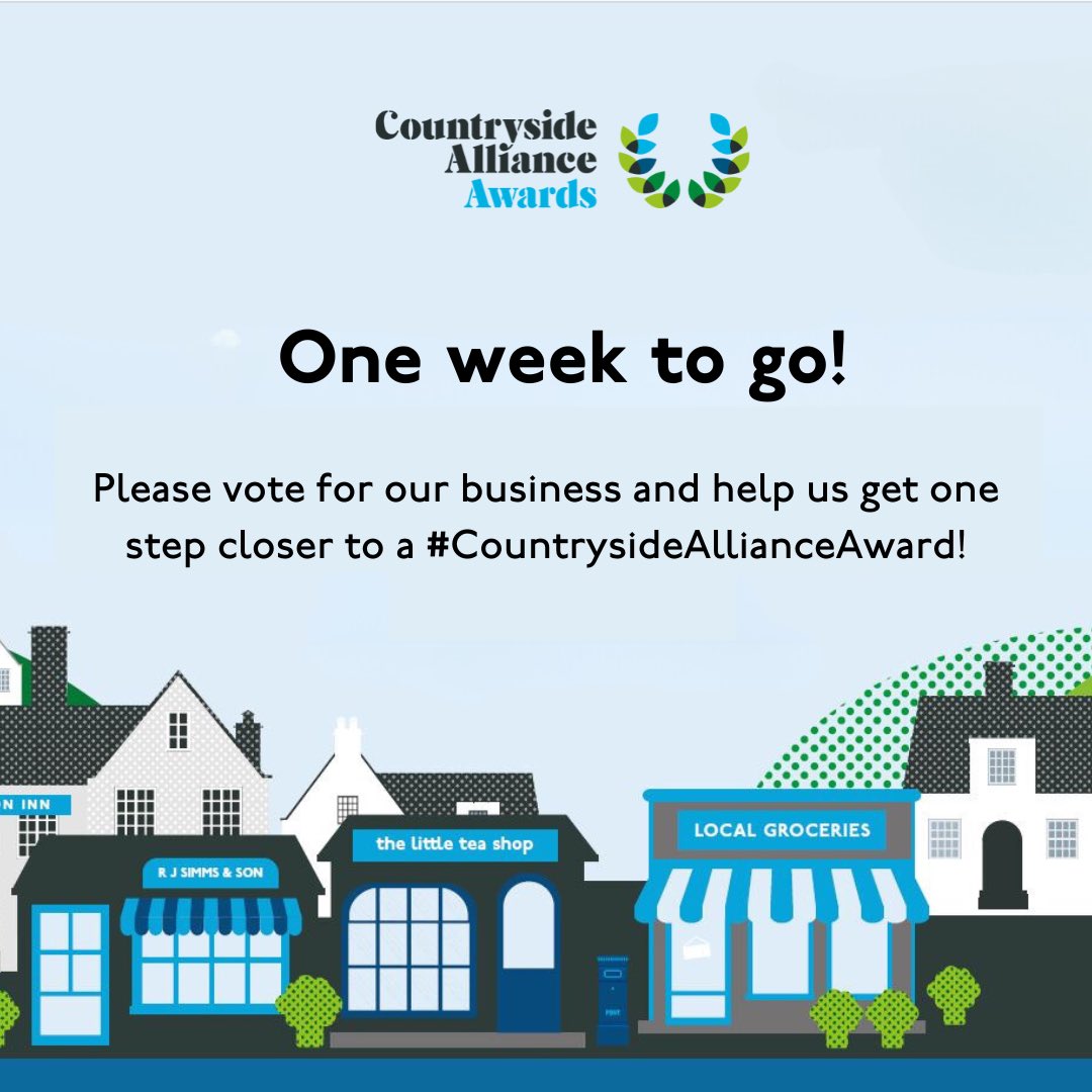 Just one week until voting closes. If you haven’t already voted we would appreciate a vote for the shop ☺️ countryside-alliance.org/awards #RuralOscars #CountrysideAlliamceAwards