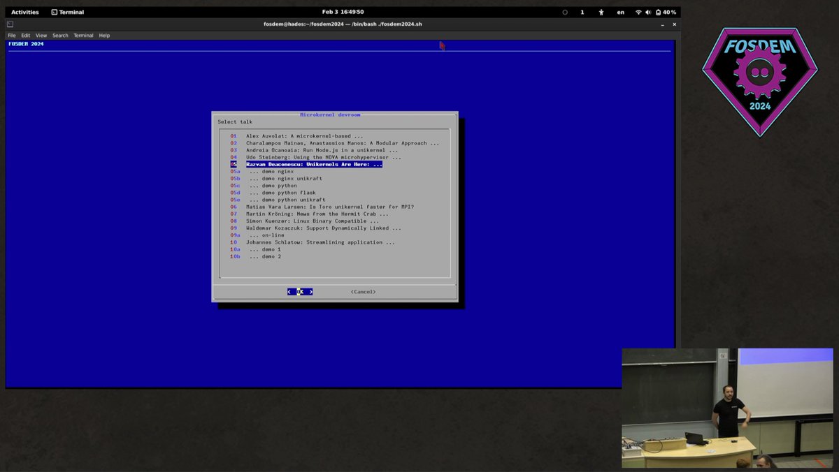 UnikraftSDK's tweet image. Now presenting live at #FOSDEM24, @razvandeax on “Unikernels are here” — tune in at:

live.fosdem.org/watch/ud2208