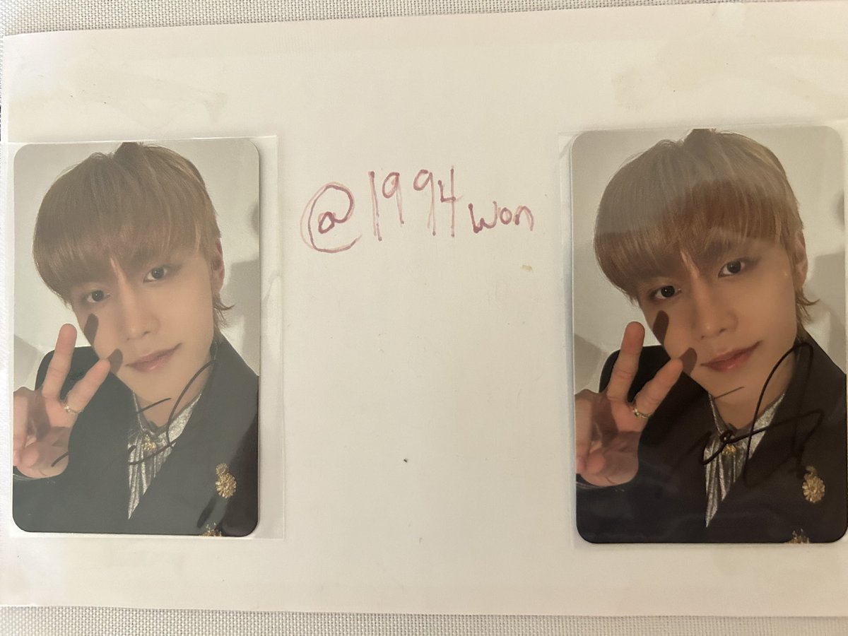1994won's tweet photo. wtt nct signed pc fact check d2c us 

have: taeil
want: jungwoo, johnny, mark, taeyong 

proofs are pinned to twitter, can provide video though they have the CD issue like other pcs 

dm if interested! https://t.co/OSaMVE4u5g