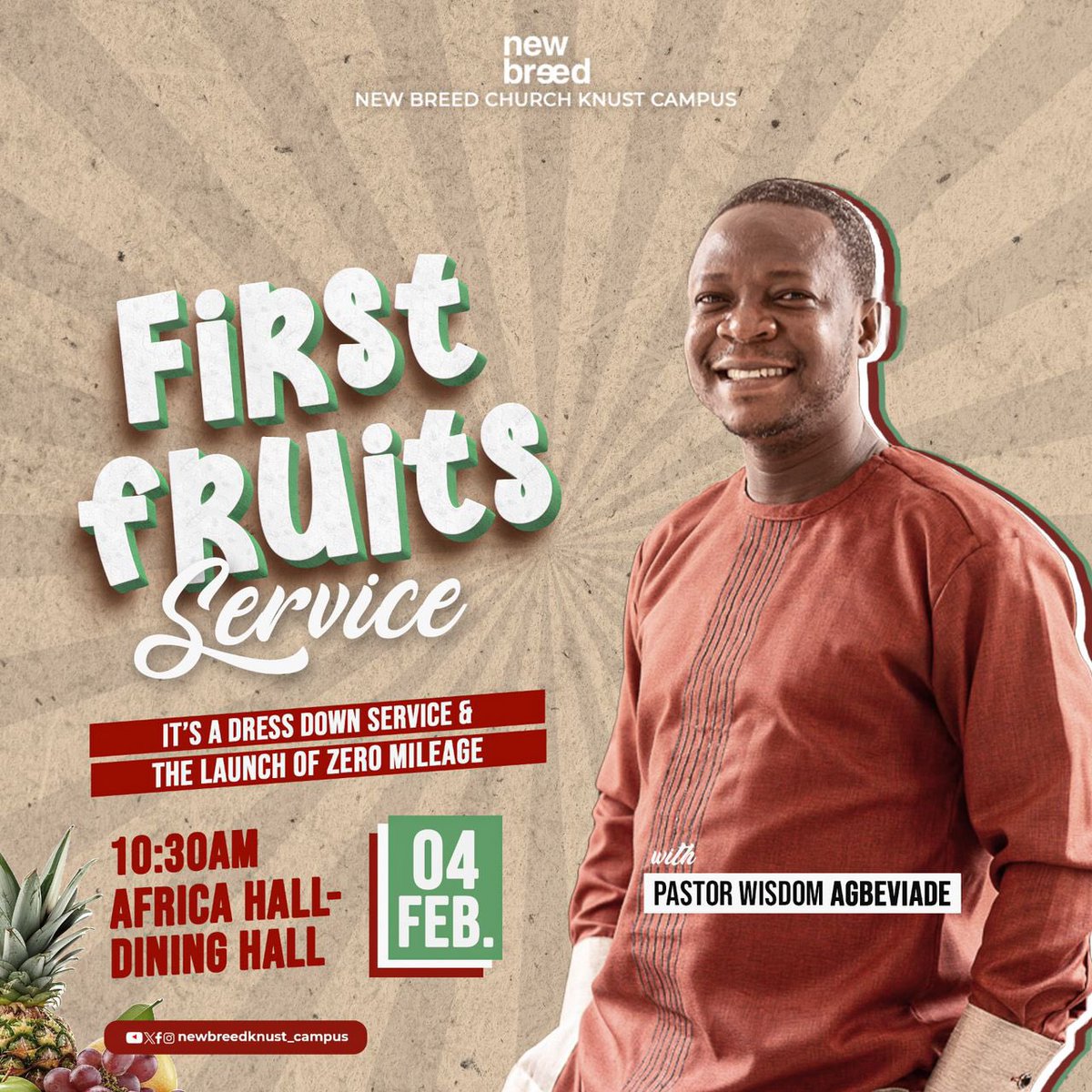 newbreedknust's tweet photo. Join us this Sunday for a special First Fruits Service at Africa Hall Dining Hall with Pastor Wisdom🥳

Let's prepare to come before the Lord with our tithes and to fellowship in His presence.🙌🏽

Remember it’s a dress down service💃🏼

Do well to invite someone to church🤭
See you! https://t.co/s8USJS5sZO