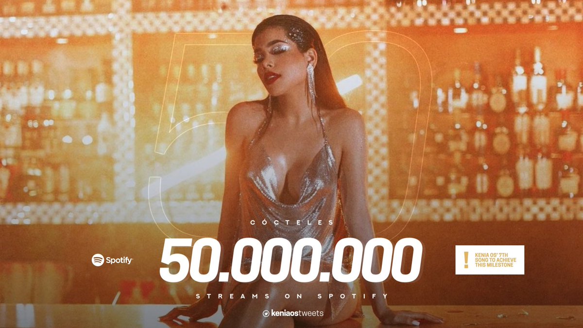“Cócteles” de @KeniaOS ha superado los 50 MILLONES de streams en Spotify. Es su 7ma canción en lograrlo.