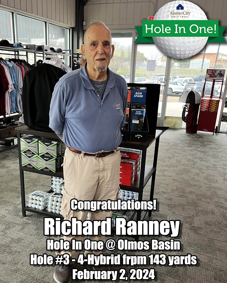 AlamoCityGolf's tweet photo. π¨β³οΈ πππ ππππ₯π§! β³οΈπ¨ Congratulations to Mr. Richard Ranney! Richard aced the difficult par 3 3rd at Olmos Basin yesterday with a smooth Hybrid!β³οΈποΈββοΈWelcome to the Hole in One Club Richard!
#GolfMilestone #AceAlert #HoleInOneClub #GolfOlmosBasin #GolfMagic #NoPutterNeeded https://t.co/dYQFWVbJi8