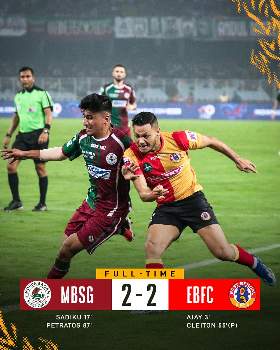 FT| Well played, boys! A hard-fought draw gets us our maiden point in the #ISL derby. #KolkataDerby #JoyEastBengal #EastBengalFC #MBSGEBFC #ISL10 #LetsFootball